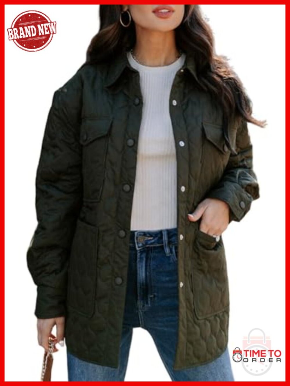 Lightweight Quilted Puffer Jacket Long Sleeve Button Down Winter Coat with